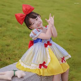 Clothing Sets Ages 3-8 Spring/summer Girls Dress Short Sleeve Yellow And Blue Princess Lolita Up For Holiday Party