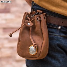 SIMLINE 100% Genuine Leather Belt Waist Bag Pack For Men Male Vintage Handmade Small Mobile Phone Case Cellphone Holder Pouch 240520