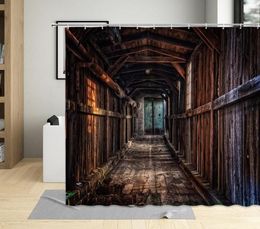 Shower Curtains Old Vintage Wooden Door Country Farmhouse Wood House Pattern Home Decor Bathroom Curtain With Hooks Waterproof5269479