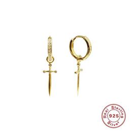 Dangle Chandelier Aide Luxury Real 925 Sterling Silver Baroque Paved Zircon Dagger Cross Pendant Earrings d240516