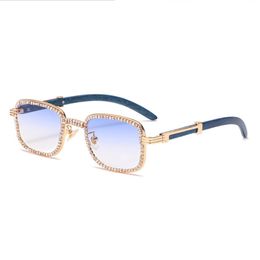 Square Sunglasses Exquisite Handmade Chain Flat Mirror Retro Wood Grain Personality Wholesale Sun Glasses 243J