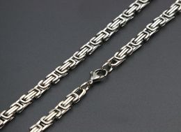 Mens Chain Double film 4mm 5mm Silver Tone 316 Stainless Steel Byzantine Box Link Necklace Chain2491760