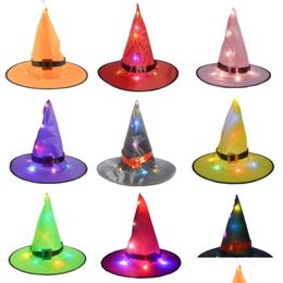 Party Hats Ups Halloween Glowing Witches Hat With Led Light Outdoor Suspension Tree Home Decoration Cosplay Costume Props Drop Deliv Dhc2E