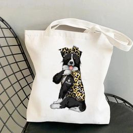 Shopping Bags Shopper Leopard Bandanas Border Collie I LOVE MOM Printed Tote Bag Women Handbag Girl Shoulder Lady Canvas