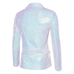 Men's Suits Shiny Sequin Suit Jacket Stage Performance Coat White Silver Blue Red Purple Blazers V-neck Single Button S M L XL XXL