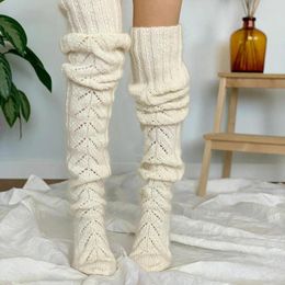 Women Socks Thigh High Long Stockings Cable Knitted Crochet Over Knee Christmas Festival Xmas Gift Kawaii