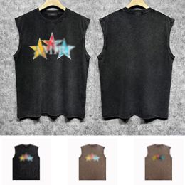 24ss designer men tank tops trendy brand fashion breathable and cool sleeveless t shirts ZJBAM107 Graffiti five-pointed star letter print to make an old vest size S-XXL