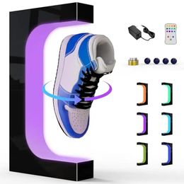 Magnetic Floating Shoe Display Levitation with Remote Control RGB Lights Rotation Sneaker Gift Acrylic Material Black Colour 240518