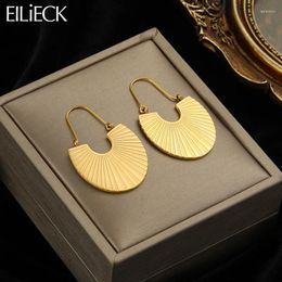 Hoop Earrings EILIECK 316L Stainless Steel Palm Leaves Fan-shaped For Women Gold Colour Metal Designer Girls Jewellery