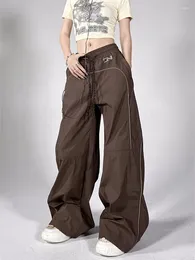 Women's Pants 2024 Streetwear Brown Track Women Y2K Vintage Black Cargo Trousers Oversized Reflective Wide Leg Gray Sweatpants