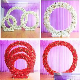 Party Decoration Customised New Round Iron Arch Wedding Props Road Lead Stage Background Decor Stand Frame With Silk Artificial Flower Dht1H