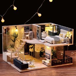 Doll House Wooden Mini DollHouse Assembly Building with Furniture Kit Toys Children's Birthday Gift 3D Puzzle Handmade