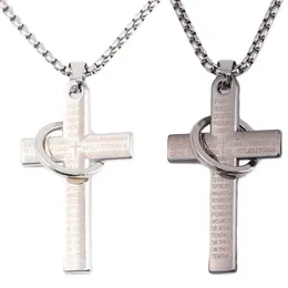 Pendant Necklaces Retro Christian Jesus Single Titanium Scripture Cross Necklace Men Boys Stainless Steel Bible Chain Holder