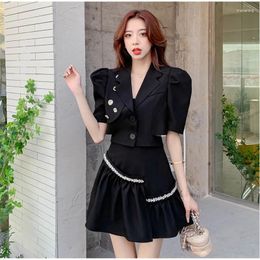 Work Dresses 2 Piece Set Casual Professional WorkTwo-piece Suit Women Summer Short-sleeved Jacket Wide-leg Shorts Sets Woman's Clothing