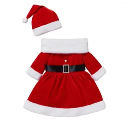 Girl Dresses Toddler Baby Kids Girls Long Sleeve Santa Cosplay Dress Christmas Xmas Party Fleece Hat Neckerchief Sweat Suit Set