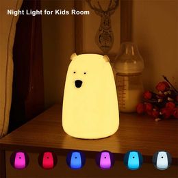 Lamps Shades Cute Bear LED Night Light Decoracion Baby Kids Bedside Lamp Silicone Touch Sensor Tap Control Lamps Children Birthday Gift Y240520BYPW