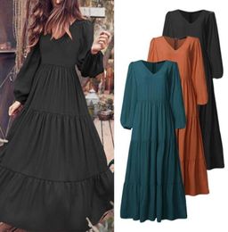 Women Autumn Winter Dress Solid Colour Slim Fit Muslim Abaya Moroccan Kaftan Islamic Clothing Turkey Dubai Modest Dresses Vestido C4077278