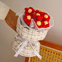 Decorative Flowers Finished Bouquet Crochet Knited Flower Knitted Puff Mini Graduation Gift Handmade