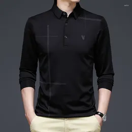 Men's T Shirts 2024 Summer Thin Ice Silk Long-sleeved T-shirt Lapel Polo Shirt Loose Spring And Autumn Clothes Top