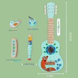 Guitar Childrens toy wooden simulation four stringed piano childrens small guitar toy wooden instrument music toy set birthday gift WX541458