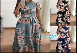 Summer Long Dress Floral Print Short Sleeve Elegant Dresses Tunic Maxi Dress Women Evening Party Dress5337792