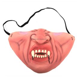 Decorative Objects Figurines New Halloween Half Face Comedy Funny Adt Party Mask Latex Clown Cosplay Props Horrible Masks Decor Suppli Dhjom