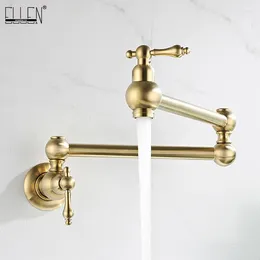 Kitchen Faucets ELLEN Faucet Black Single Cold Brass 360° Swivel Universal Folding In-wall Gold Sink Chrome Double Opening