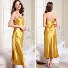 Women's Sleepwear V-neck Nightgown Faux Silk Suspender Dress Elegant Satin For Women Adjustable Spaghetti Strap V Neck Ladies