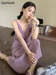 Casual Dresses Knitting Sleeveless Dress Women Aesthetic Sexy A-line Summer All-match Thin Solid Stylish Vestidos Mid Calf Females