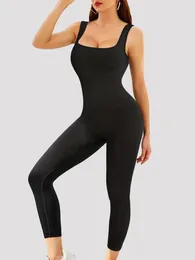 Women's Shapers Solid Color Ribbed Yoga Jumpsuit Seamless Slim Fit Long Sleeve Sports Bodysuit Shapewear