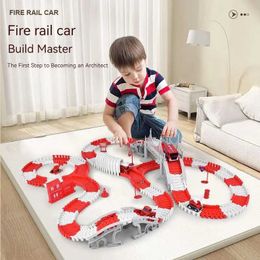 Diecast Model Cars Fire Engine Track Assembly Automotive Engineering Mini Car Kit Childrens Puzzle Boy Toy Track Car Train Toy Childrens Birthday Gift Y240520ASR4
