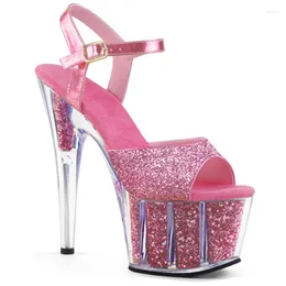 Dance Shoes Model Stage Nightclub Sandals 15cm High Crystal Sequined Heels Party.Pole Dancing