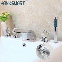 Bathroom Sink Faucets YANKSMART Bathtub 5 Pcs Set Faucet Waterfall Spout With Hand Shower Deck Mounted Mixer Water Tap Combo Kit