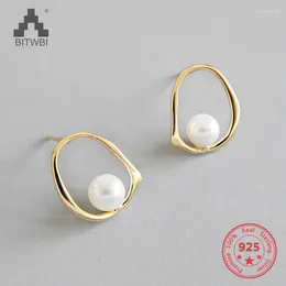 Stud Earrings Drop 925 Sterling Silver Hollow Irregular For Women Pearl Gold Colour Jewellery