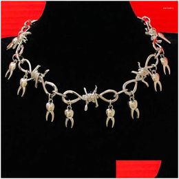 Chokers Choker 1Pcs Chunky Tooth Rotten Teeth Fairy Barbed Wire Weird Jewellery Goth Spike Punk Thorns Gift Drop Delivery Necklaces Pen Dhm9F