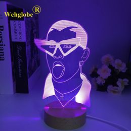 Lamps Shades Rapper Singer Wood Led Night Light for Fans Home Decoration Nightlight Grande Usb Wooden Led Colourful Acrylic 3D Decor Lamp Y240520M1UX