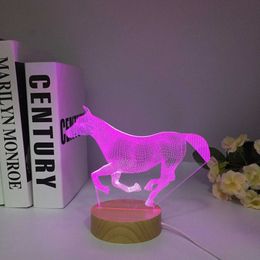 Lamps Shades 3D Night Light Running Horse for Kids 3D Illusion Lamp with16 Colors Wooden Led Decoration Table Lamp Christmas Birthday Gifts Y240520KVMU
