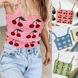 Women's Tanks Camis Tossy Y2K Knit Cami Tops For Women Spaghetti Strap Vest Corset Summer Strtwear Tank Top E-girl Cute Cherry Cropped Camisole Y240518