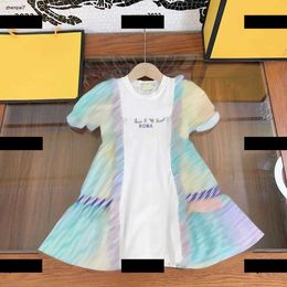 Top Girl Clothing Kids Skirt Baby Dress Summer Breathable Colourful letter printed stitching design Short Sleeve Pleated Skirt Design