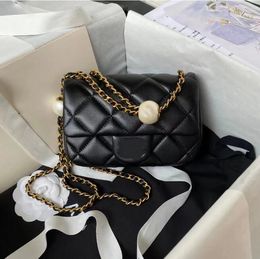 10A mini bags designer bag Original quality imported lamb skin pearl style adjustable chain Double Flap Bag Lambskin Classic All Black Purse Quilted Handbag Shoulde