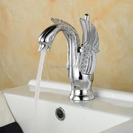 Bathroom Sink Faucets Basin Chrome Brass Luxury Swan Style Mixer Taps And Cold Water Faucet Single Handle ZR686