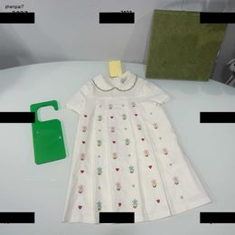 Top designer baby clothes Embroidered flowers Kids Skirt Size 100-160 CM girl Dress Child Summer lapel skirt New Products May03