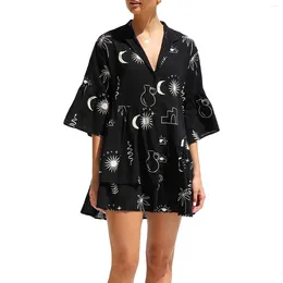 Women's Sleepwear Casual Mini Shirt Dress Bohemian Flare Sleeve V Neck Button Down A-Line Irregular Ruffle For