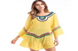 Plus size embroidery dress 2018 new summer fashion vintage dress yellow white big size loose boho clothing beachwear vestidos6611730