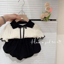 Clothing Sets 2024 Baby Girls Summer Set Tops Fashion Knit Shirts Shorts Elegant Girl Kids 2pcs Clothes Children Casual Wear