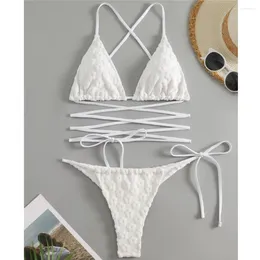 Women's Swimwear 3D Floral White Bikini String Swimsuit Thong Brazilian Bikinis Sets 2024 Women Sexy Push Up 2 Piece Beach Outfits Mujer