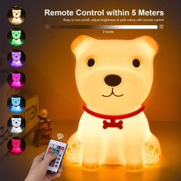 Lamps Shades New Silicone LED Papa Puppy Night Light Animal Lamp Touch Sensor Dog Night Lamp Children Kid Bedside Bedroom Decor Birthday Gift Y240520O8TH