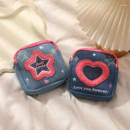 Cosmetic Bags Fashion Square Star Heart Embroidered Denim Bag Makeup Pouch Earphone Coin Purse Large Capacity Storage