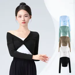 Stage Wear Ballet Tops Woman Dance Wrap Top Jacket Adult Crop Coat Cotton Long Sleeve Shirt For Outfits