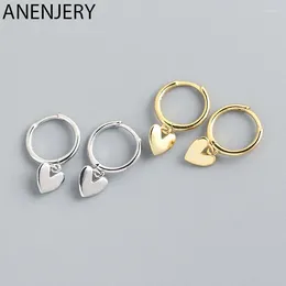 Hoop Earrings ANENJERY Silver Colour Love Heart For Women Smooth French Gold Jewellery 2024